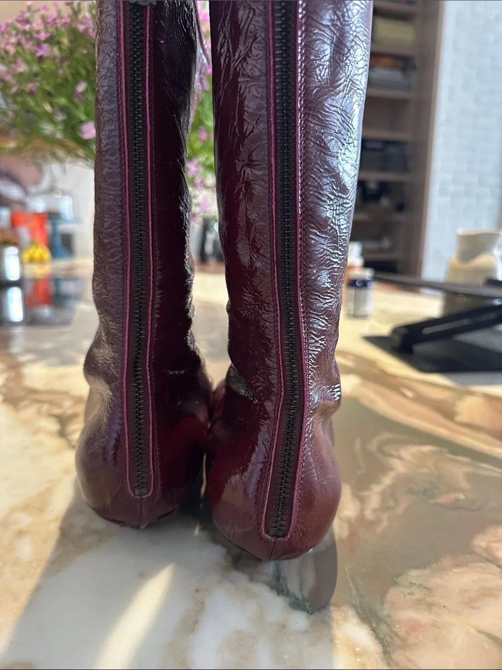 Sigerson Morrison Burgundy Patent Leather Pointed-Toe Mid-Calf Boots